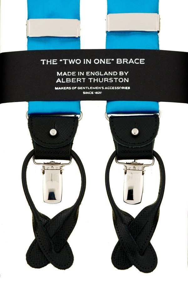 Bright blue satin suspenders