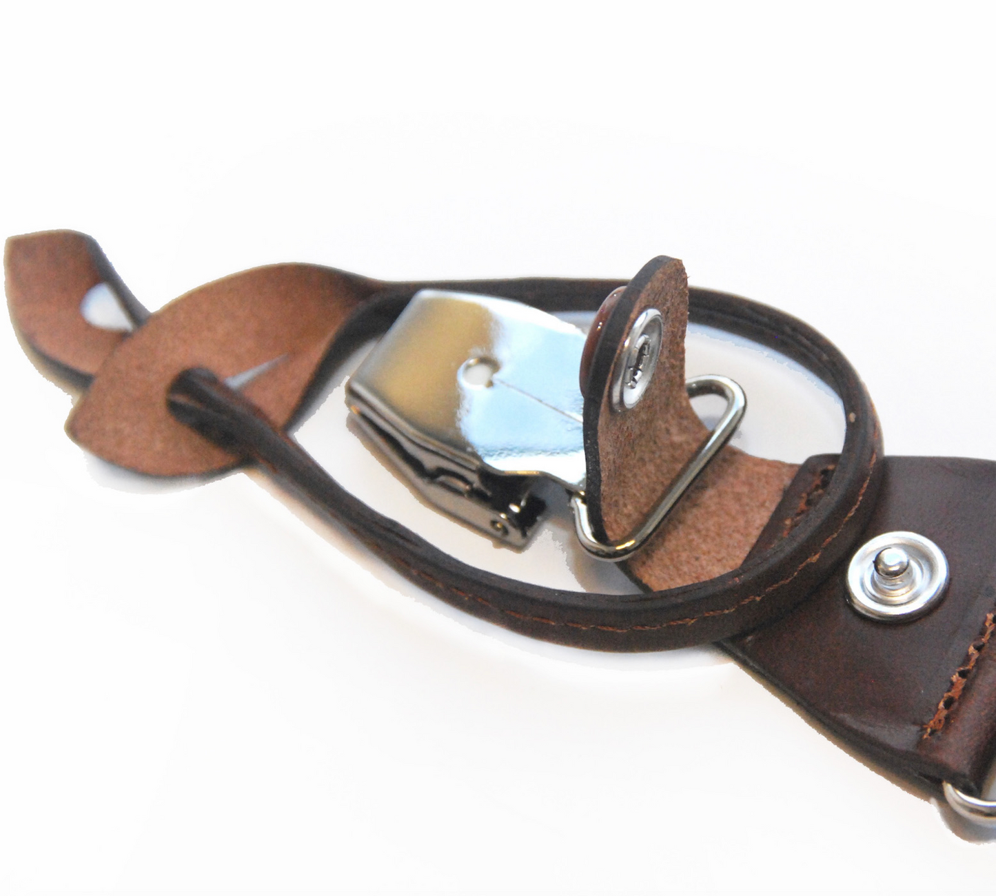 Black canvas suspenders with brown leather