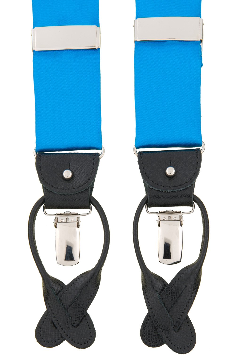 Bright blue satin suspenders