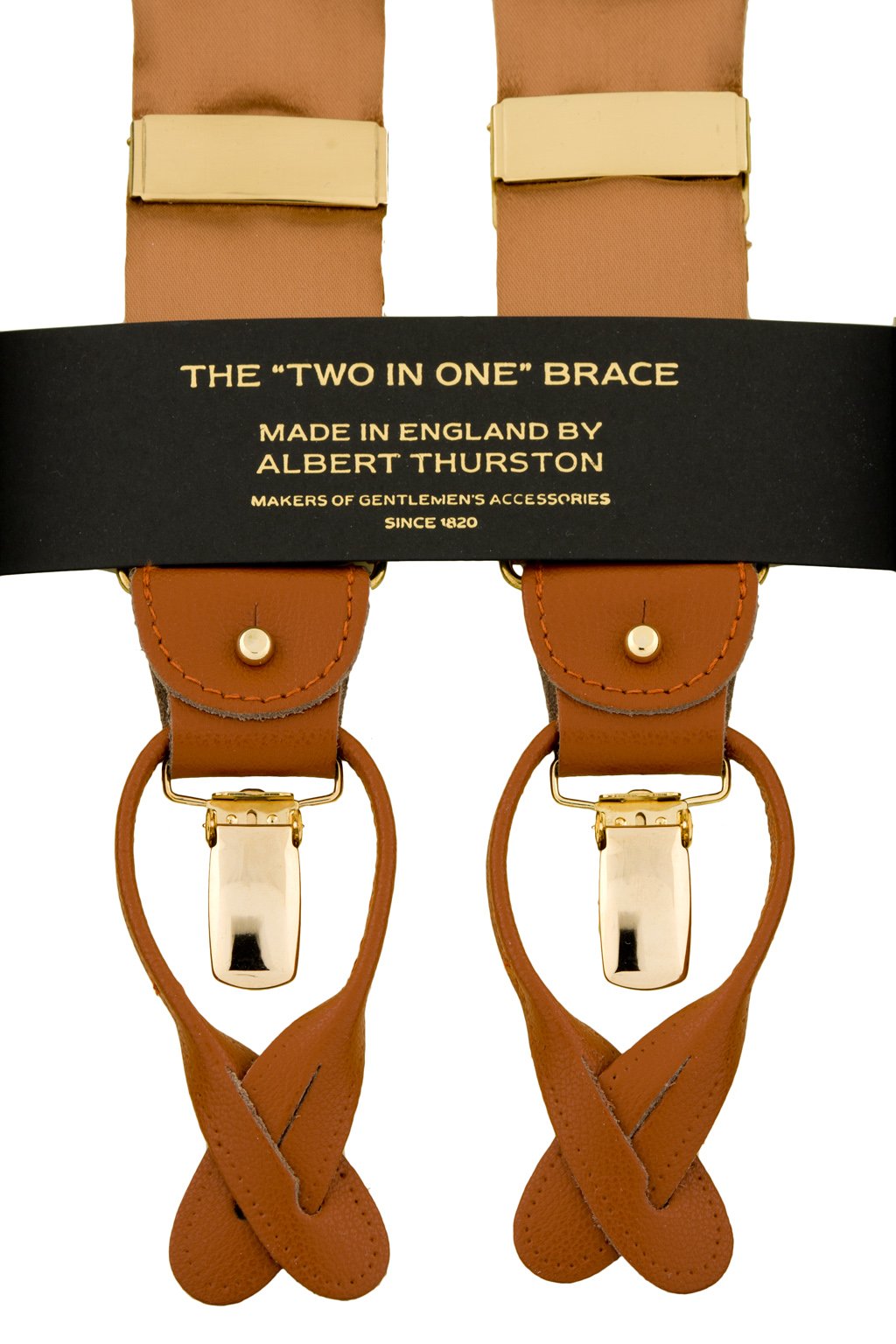 Brown satin suspenders