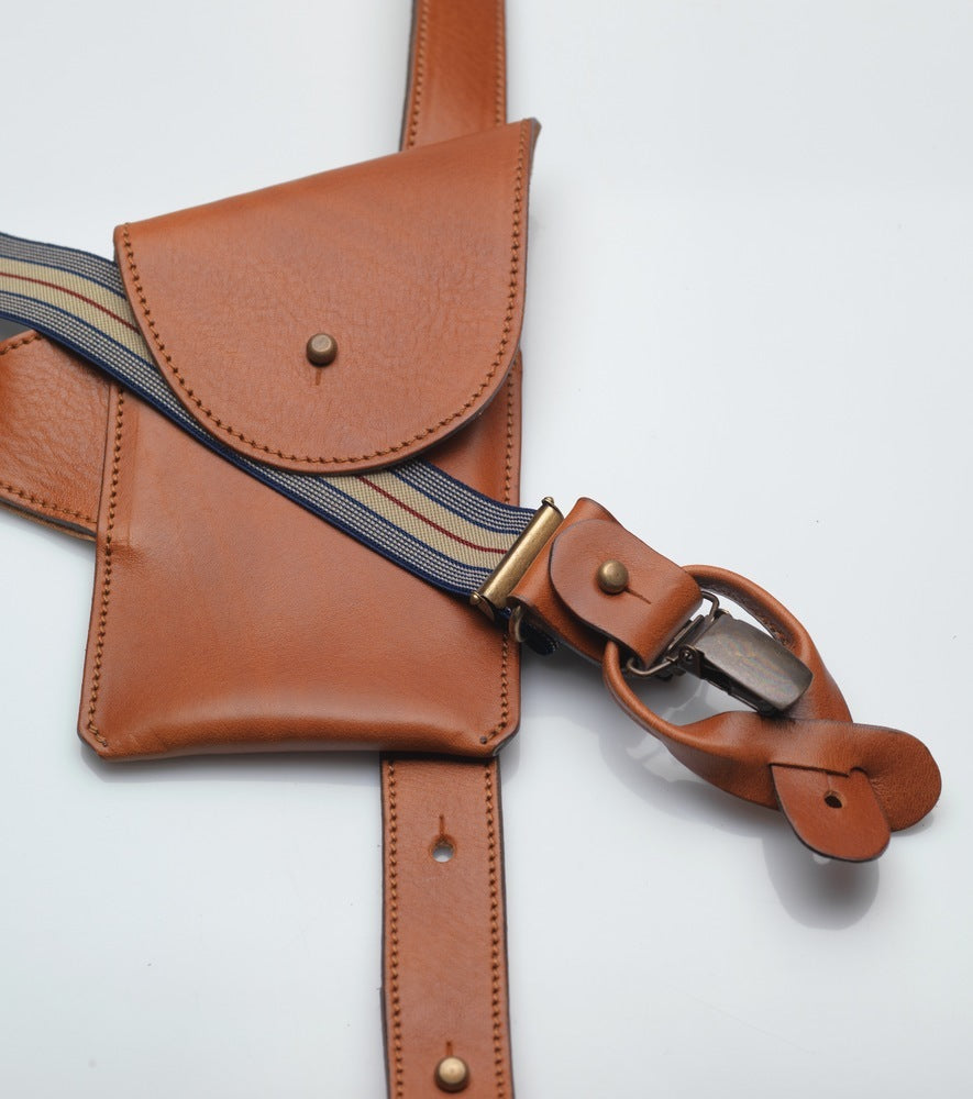 2.5 cm leather suspenders with holster - Brown