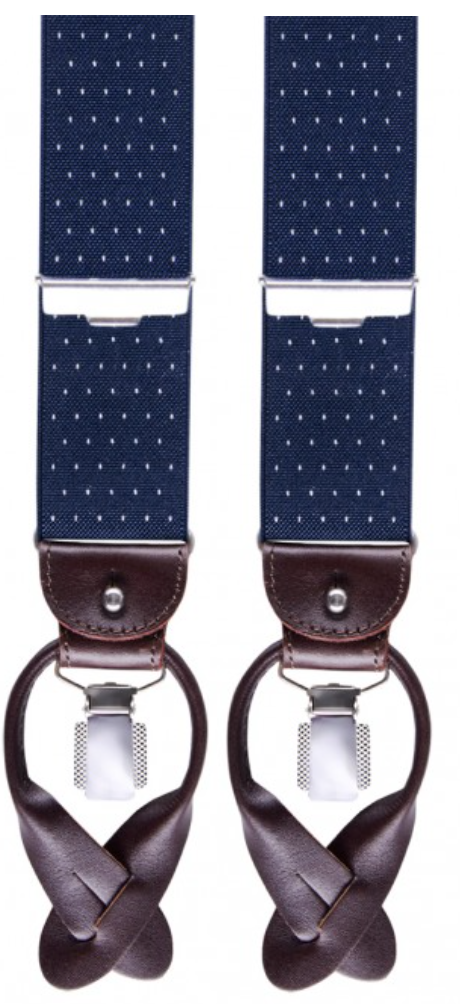 Blue and white dotted suspenders