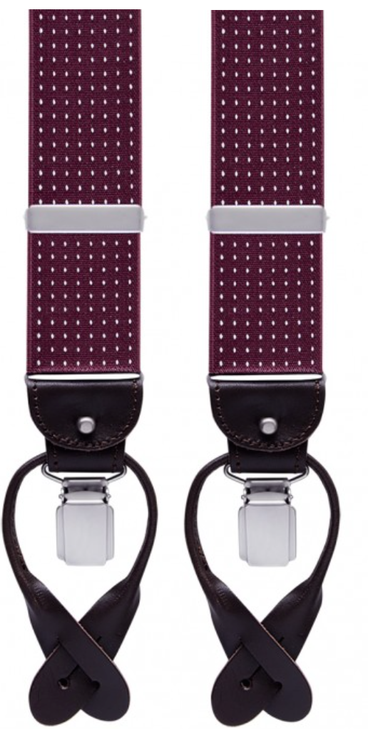 Bordeaux red dotted suspenders