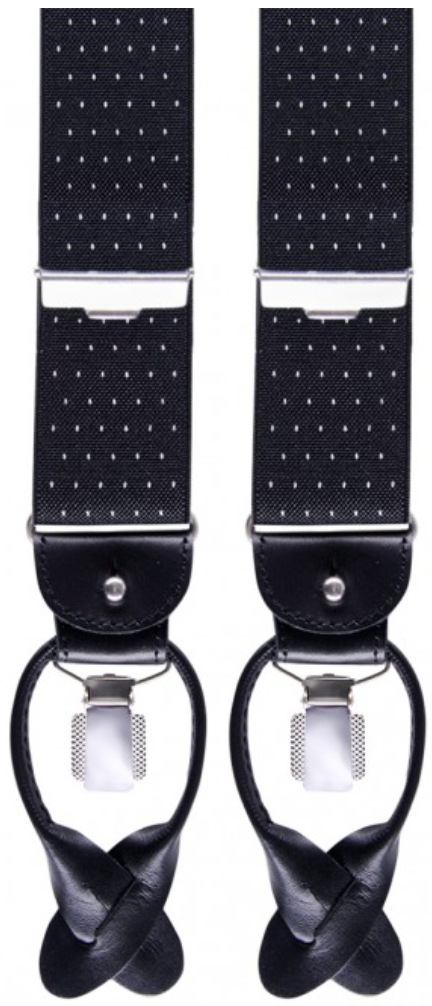 Black and white dotted suspenders